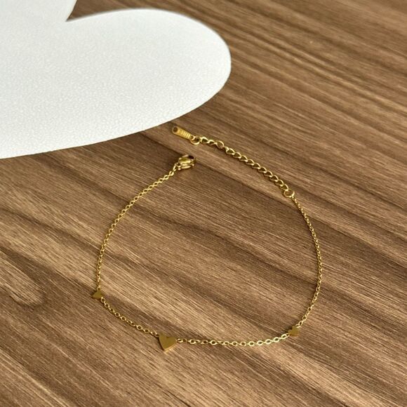 Gold Heart Anklet Q42 - Picture 3 of 5